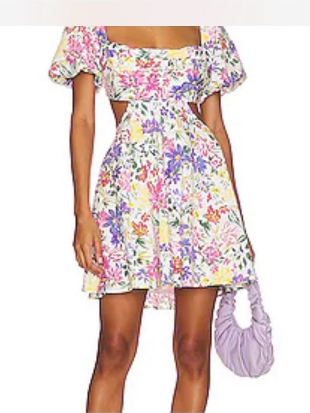 Astr the label mini dress puff sleeves Floral Cutout Multi-Color coquette